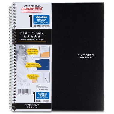 Five Star Notebook, 8.5" X 11", 200 Pages (100 Sheets), 1 Subject, College Ruled,