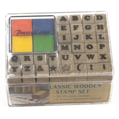 Alphabet Stamp Set, Uppercase - Classic Wooden, Assorted Ink Color