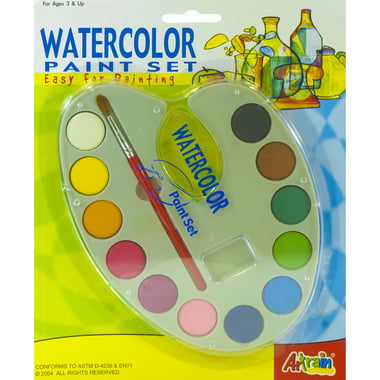 Artrain Paint Set Watercolor, 12 Colors + Brush & Palette