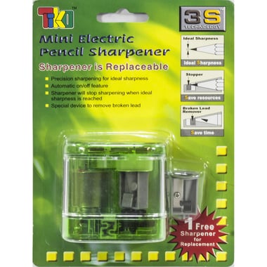 Tiko Mini Electric Battery Operated Sharpener, Single Hole, Clear