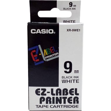 كاسيو XR‎‎-‎‎9‎‎ ليبل-EZ شريط لصق مخصص لماكينات الطباعة، 9 مم، شريط أبيض ‎/‎حبر أسود