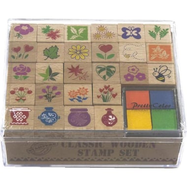 Flowers Stamp Set, Classic Wooden, Assorted Ink Color