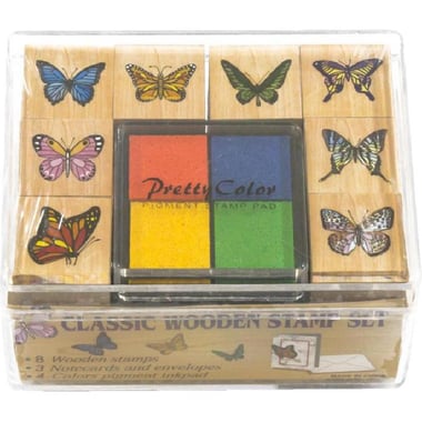 Butterfly Stamp Set, Classic Wooden, Assorted Ink Color