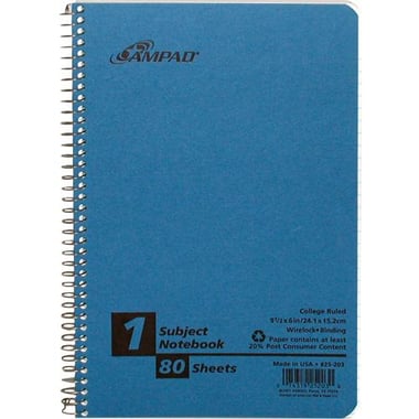 Ampad Notebook, 9.5" X 6", 160 Pages (80 Sheets), College Ruled, Blue