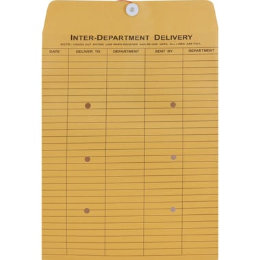 Interdepartmental Envelopes, Kraft Paper, Button/String, 10.00 in ( 25.40 cm )X 13.00 in ( 33.02 cm ), Brown