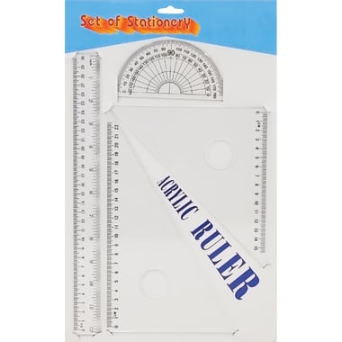 Drawing and Measuring Instrument Set, Ruler;Triangle;Protractor (3 Pieces) - Beveled, up to 30 cm (12"), Acrylic