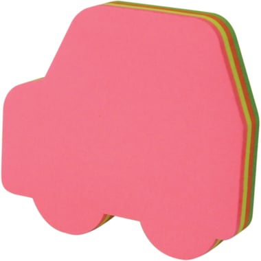 Pronoti Die-Cut Self Stick Notes, Car Shape, 100 Notes, Green;Orange;Pink;Yellow