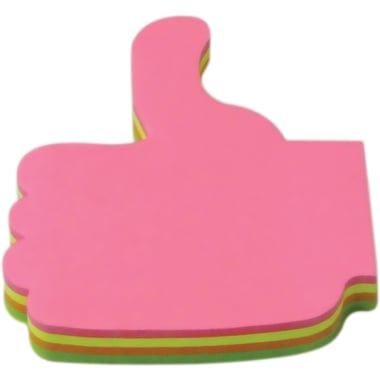 Pronoti Die-Cut Self Stick Notes, Thumbs-up Shape, 100 Notes, Green;Orange;Pink;Yellow