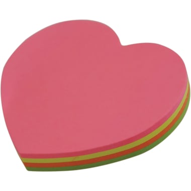 Pronoti Die-Cut Self Stick Notes, Heart Shape, 100 Notes, Green;Orange;Pink;Yellow