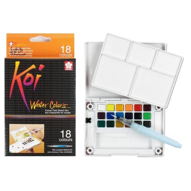 Sakura Koi Pocket Field Sketch Box Watercolor Set, 18 Colors + Brush;Palette