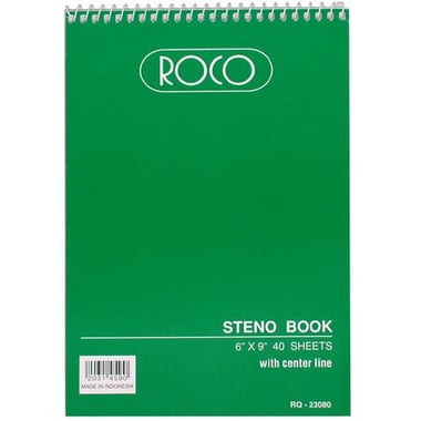 Roco Steno Notebook, 6" X 9", 80 Pages (40 Sheets), Gregg Ruled, Green