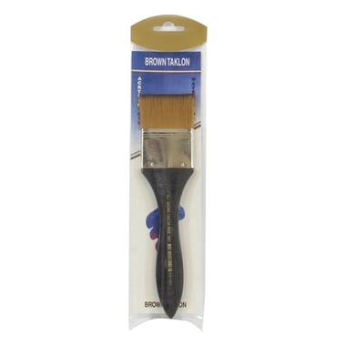 Short Handle Artist Brush, Brown Taklon, Wide, for Acrylic/Watercolor and Oil, 2",
