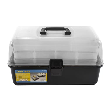 Art Box, Chest Box With 3 Layer Tray, Plastic, Black/Clear
