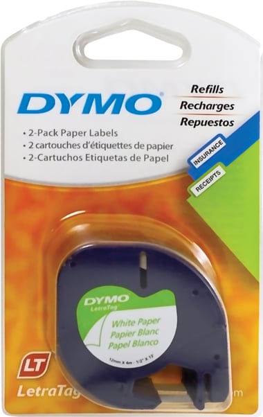 Dymo LetraTag Label Printer Tape, 12 mm X 4 m, White