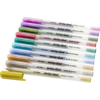 Si-Snow Jelly-Gel Metallic Gel Ink Pen, Assorted Ink Color, Medium, Ballpoint, 10 Pieces