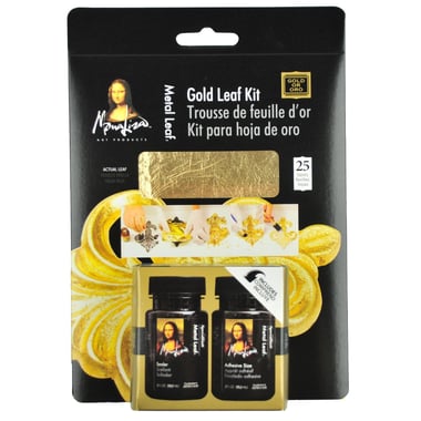 Speedball Mona Lisa Gold Leaf Kit: Sheets;Adhesive;Sealer, Tin Foil (25 Sheets);Bottles, Gold,