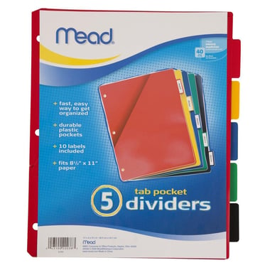 Mead Index Divider, Letter, 1/5 Tab Cut, Blank Tab Type, Assorted Tab Color, Paper/Plastic