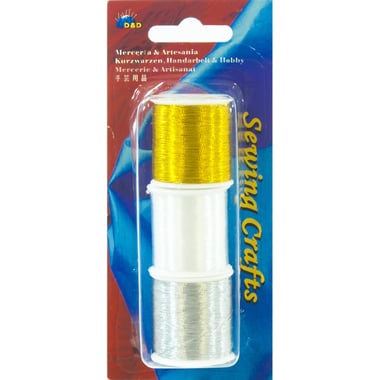 Thread, 3 X 100 m, for Embroidery, Clear/Gold/Silver