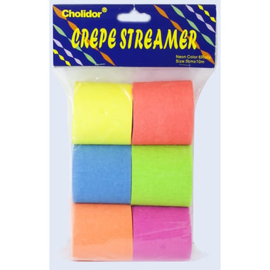 Streamer - Neon Crepe Paper, 5 cm X 10 m, Assorted Color