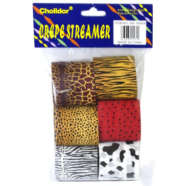 Streamer - Printed Animal Pattern Crepe Paper, 5 cm X 10 m, Assorted Color