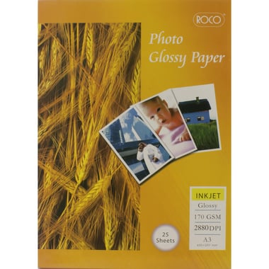 Roco Photo Paper, Glossy, White, A3, 170 gsm, 25 Sheets