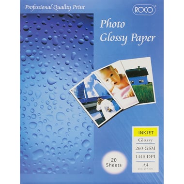 Roco Photo Paper, High-gloss, White, A4, 260 gsm, 20 Sheets