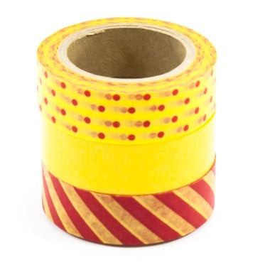 SOMiTAPE Decorative Tape Roll, Dotted/Plain/Lined, Red/Yellow, 8.00 m ( 8.75 yd )X 1.50 cm ( .59 in )