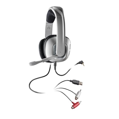 Plantronics GameCom X40 Binaural Gaming Headset, Active Noise Cancelling, Wired, USB, Concealed/Rotating Microphone, Silver/Black