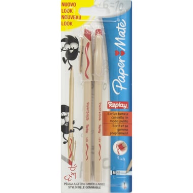 Paper Mate Replay Erasable Pen, Red Ink Color, 1 mm (Medium), Ballpoint, 2 Pieces
