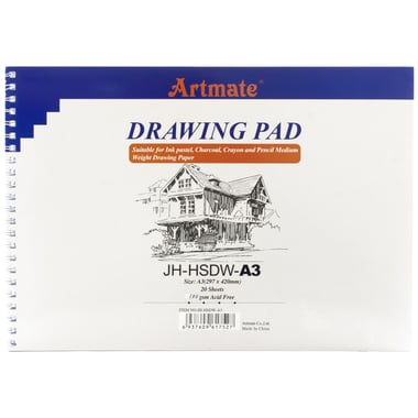 Artmate Drawing Pad, 180 gsm, White, A3, 20 Sheets