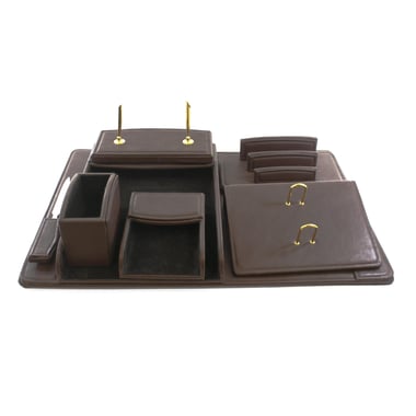 Desk Set, 8 Components, PVC Material, Brown