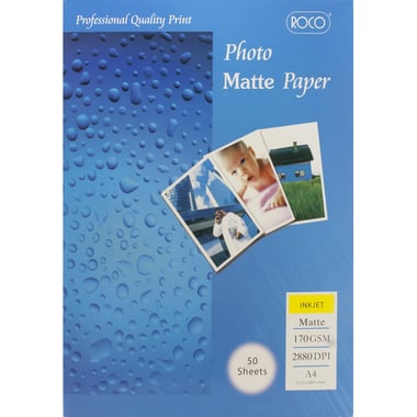 Roco Photo Paper, Matte, White, A4, 170 gsm, 50 Sheets
