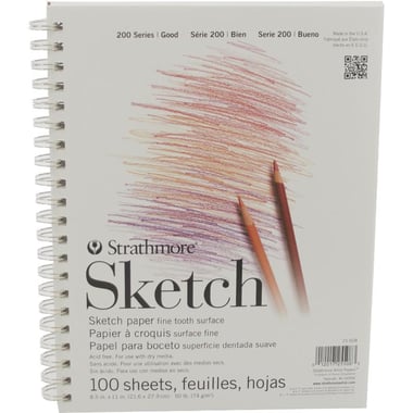 Strathmore Sketch Drawing Paper, Spiral, 74 gsm, White, Letter, 100 Sheets