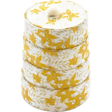 Round Box with Lid - Pattern Print, Paper Craft, Golden Yellow