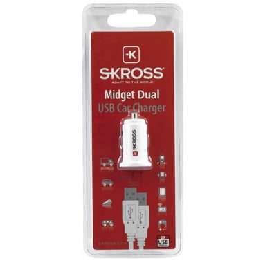 Skross Midget Car Charger, 2000 mAh, Dual USB, White