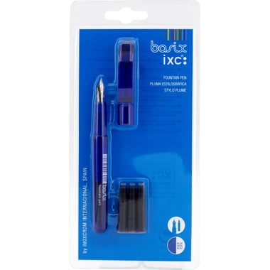 Inoxcrom Basix Fountain Pen, Blue Ink Color, Fine/Medium, Nib Tip (Metal Framed), 5 Pieces