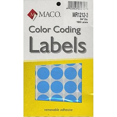 ماكو ملصقات ملونة للترميز، (القطر "0.75) A6، دائري، ازرق، 1000 ملصق