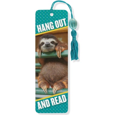 Peter Pauper Press Baby Sloth Beaded Bookmark with Case, "Hang Out and Read", Cardboard