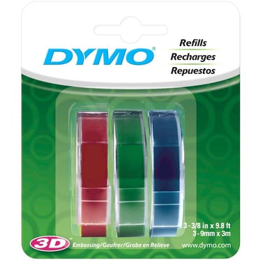 Dymo Embossing Tape, 3/8", Blue;Green;Red