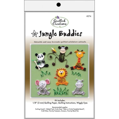 Quilled Creations Jungle Buddies Quilling Kit, Quilled Miniature Animals, Assorted Color