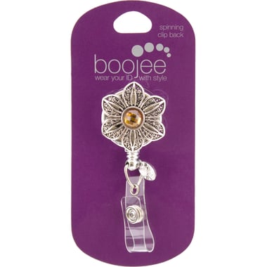 Bonitas Boojee Reels Retractable ID Holder, Vintage - Flower, Amber/Silver