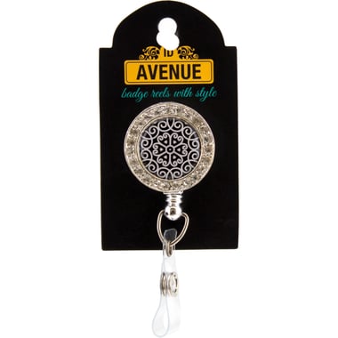 Bonitas Avenue Retractable ID Holder, Scroll Badge, Black/Silver