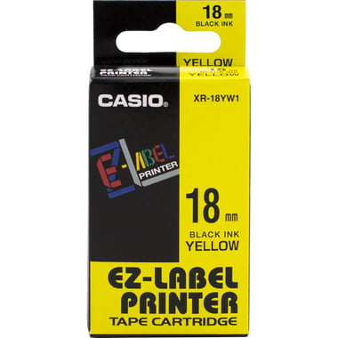 Casio EZ-Label XR-18 Label Printer Tape, 18 mm, Ink: Black/Tape: Yellow