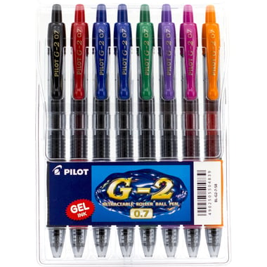 Pilot G-2 Gel Ink Pen, Assorted Ink Color, 0.7 mm, Ballpoint, 8 Pieces
