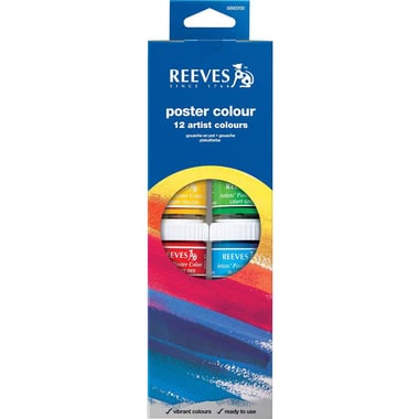 Reeves Poster Color, 12 Artist Colours 22.00 ml ( .77 oz )
