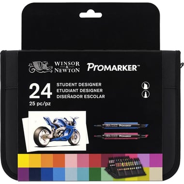 وينسور آند نيوتن برو ماركر Student Designer ‎-‎ Wallet Set (24‎ Colors) قلم ماركر رسم بياني، الوان متنوعة، رأس مزدوج
