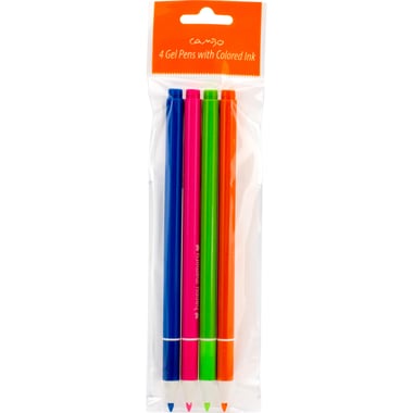 Cambo Slick Colored Gel Ink Pen, Blue;Pink;Orange;Green Ink Color, 0.5 mm, Ballpoint, 4 Pieces