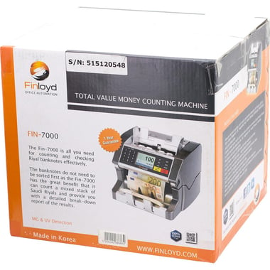 Finloyd FIN-7000 Banknote Counter, 1000 - 1500/Minute, 300 Notes - Stacker Capacity, for USD and SAR Currency (Sorted), Grey
