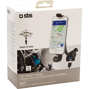 SBS Mount/USB Charger Smartphone Car Accessory, for Smartphone with Lightning Port, Black
