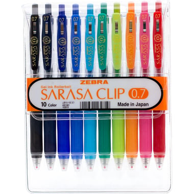 Zebra Sarasa Clip Gel Ink Pen, Assorted Ink Color, 0.7 mm, Ballpoint, 10 Pieces